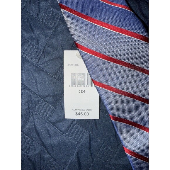 PERRY ELLIS PORTFOLIO Mens Silk Stripe Tie Red And Blue Designer Dress Necktie - Picture 2 of 4